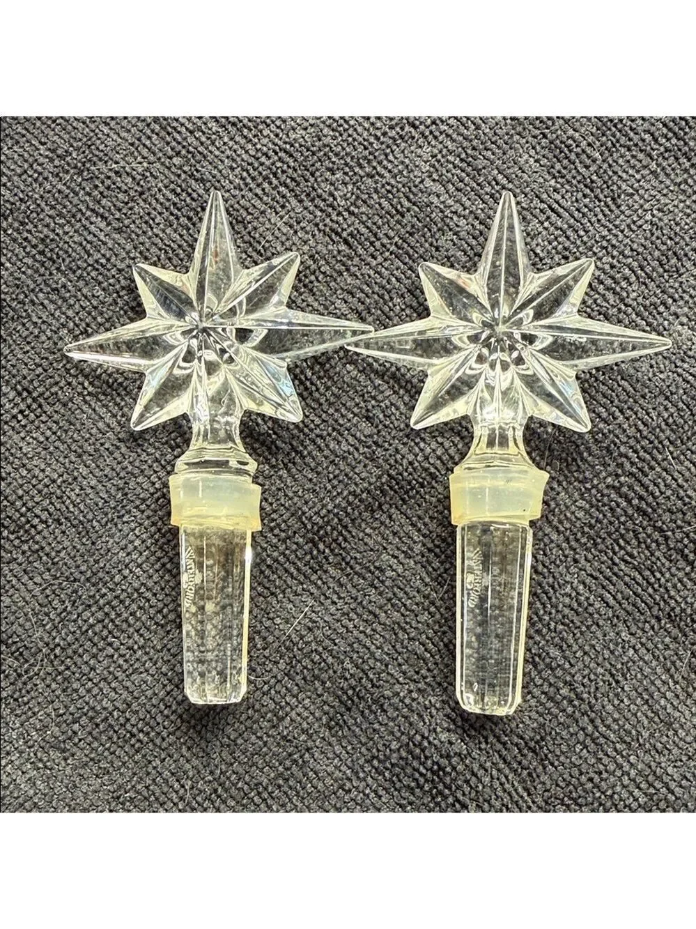 Waterford Crystle Pair of 2 Clear Star or Snowflake Wine Bottle Stoppers 4.5”